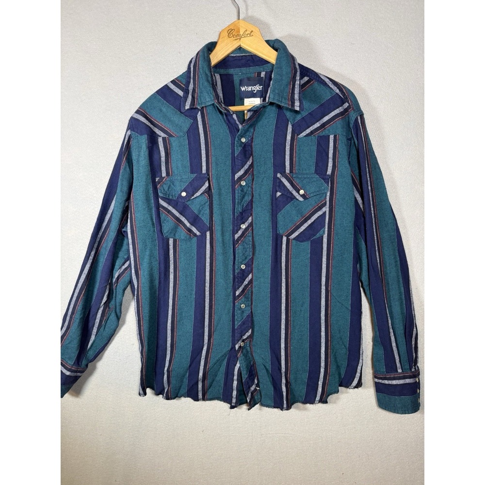 Vtg 90s Wrangler Western Shirt Men's XL Striped Pearl Snap Cotton Rodeo 75098AS